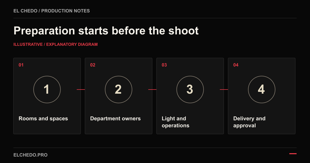 Illustrative hotel shoot preparation, production and delivery plan
